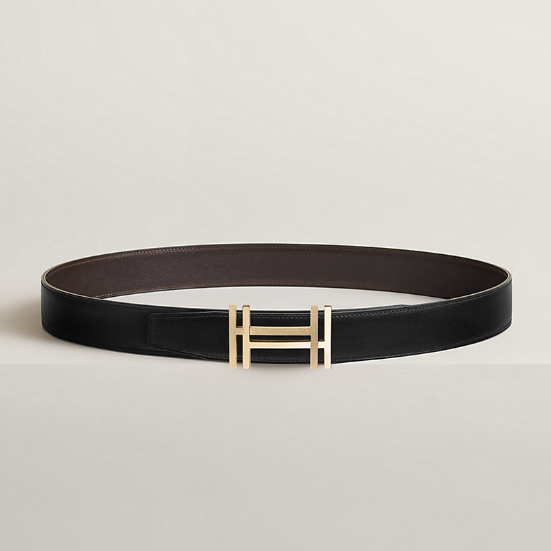 H au Carre belt buckle & Reversible leather strap 32 mm