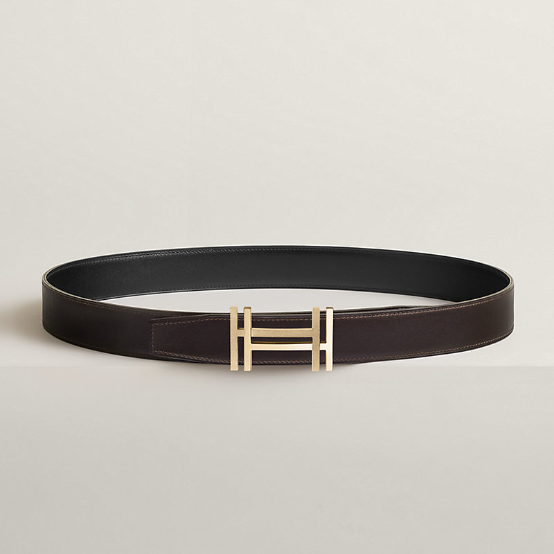 H au Carre belt buckle & Reversible leather strap 32 mm