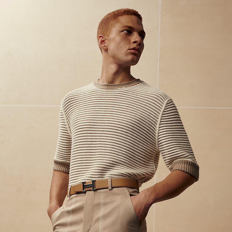 H belt buckle & Contrast reversible leather strap 32&nbsp;mm