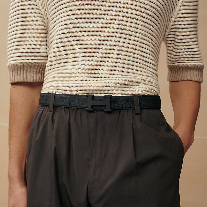 H belt buckle & Contrast reversible leather strap 32&nbsp;mm