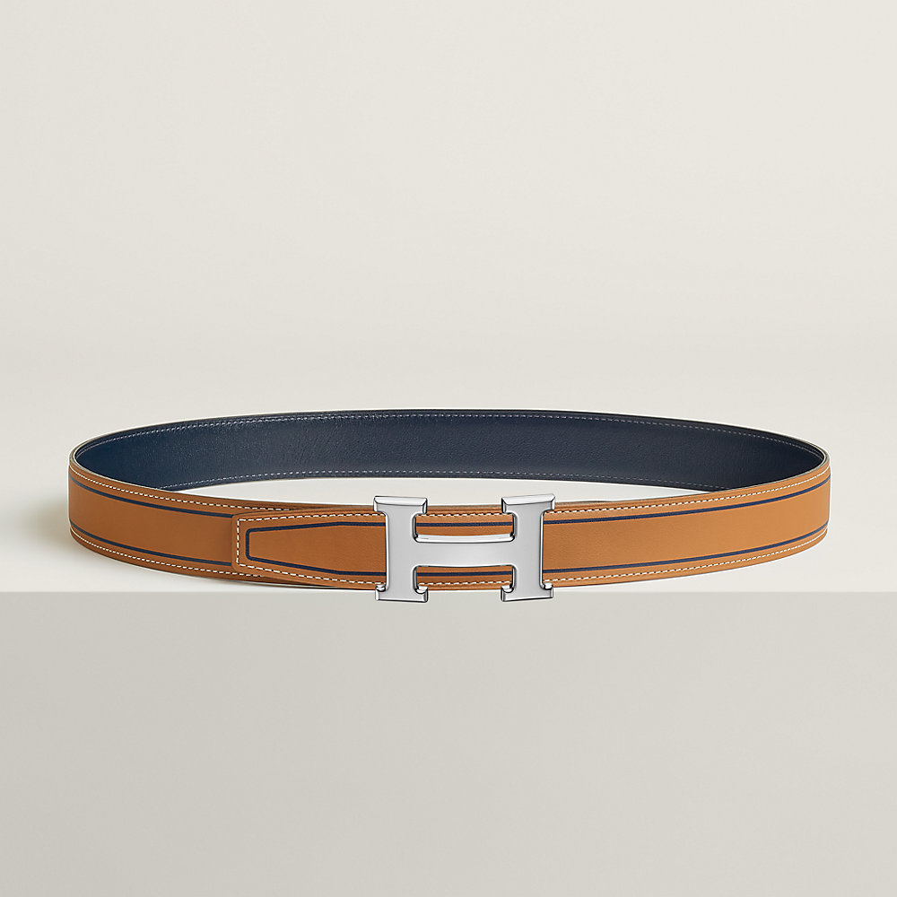 H belt buckle & Contrast reversible leather strap 32 mm  display picture 2