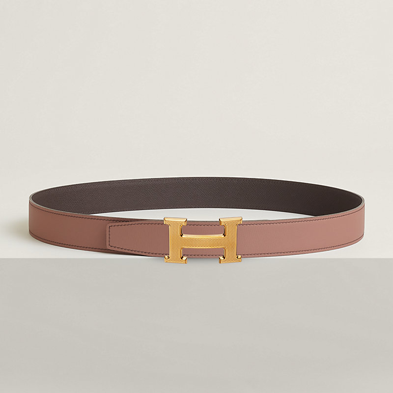 H Guillochee belt buckle & Reversible leather strap 32 mm