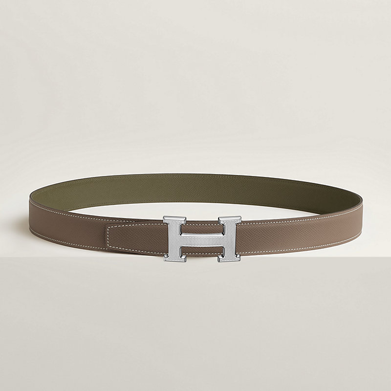 H Guillochee belt buckle & Reversible leather strap 32 mm