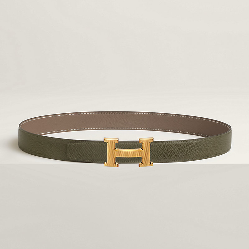 H Guillochee belt buckle & Reversible leather strap 32 mm