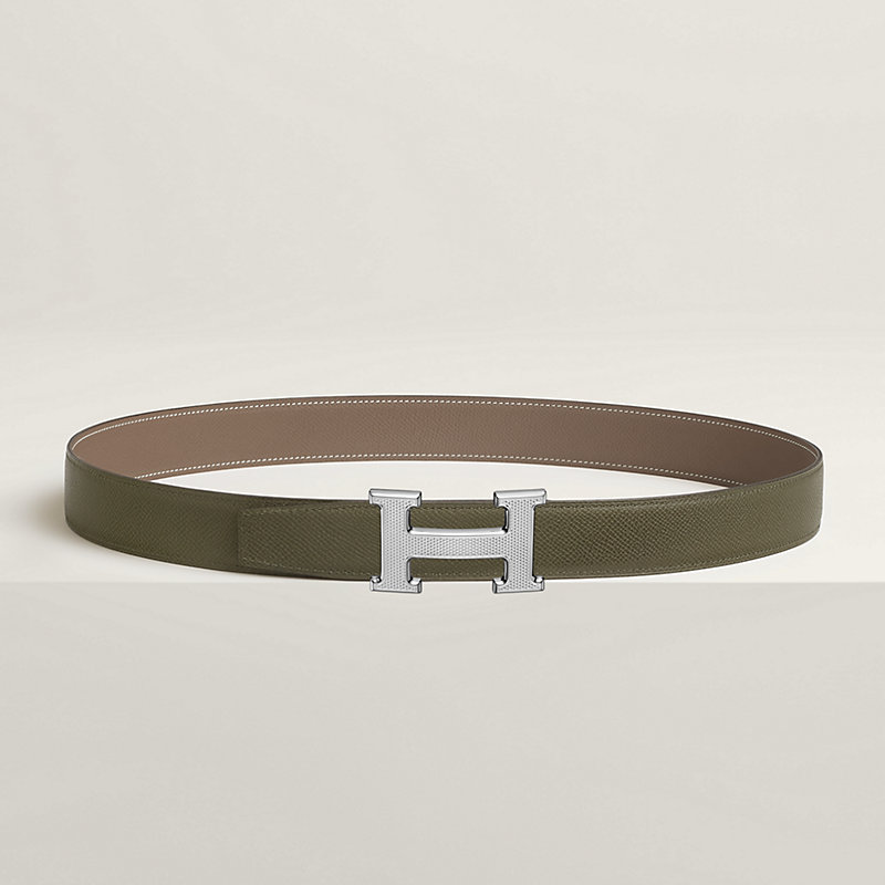 H Guillochee belt buckle & Reversible leather strap 32 mm