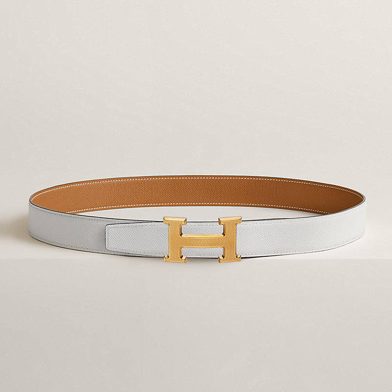 H Guillochee belt buckle & Reversible leather strap 32 mm