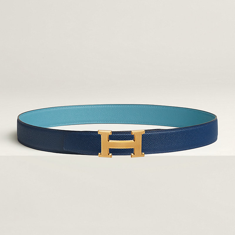 H Guillochee belt buckle & Reversible leather strap 32 mm
