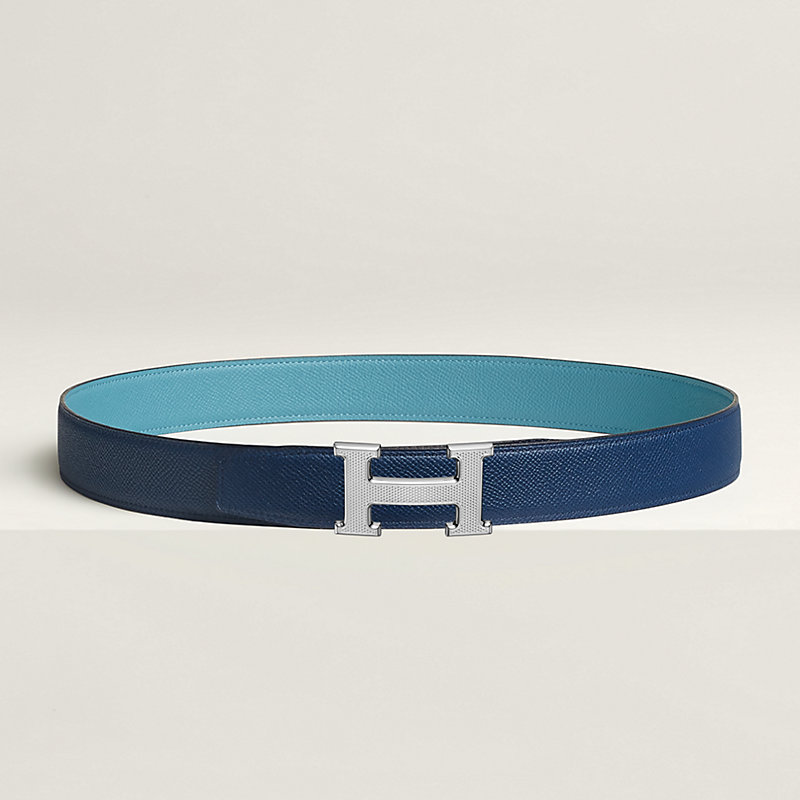 H Guillochee belt buckle & Reversible leather strap 32 mm