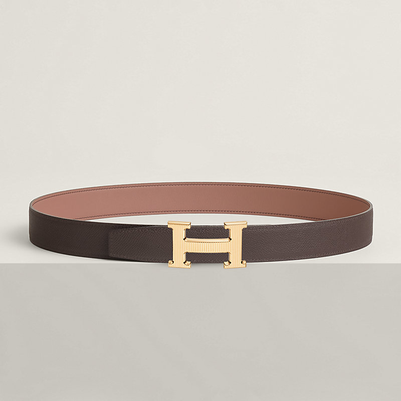 H Striee belt buckle & Reversible leather strap 32 mm