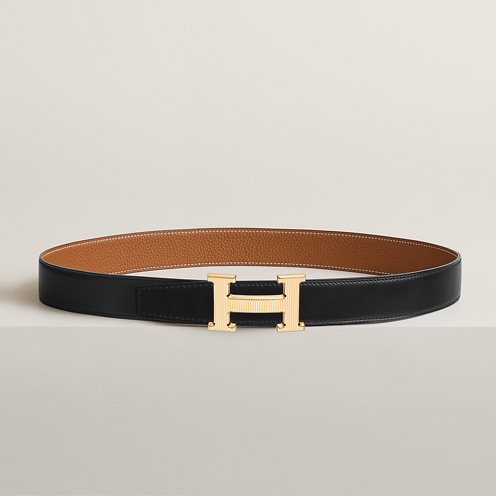 H Striee belt buckle & Reversible leather strap 32 mm