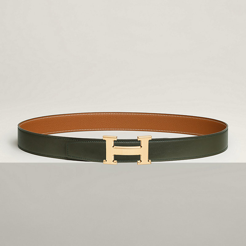 H Striee belt buckle & Reversible leather strap 32 mm