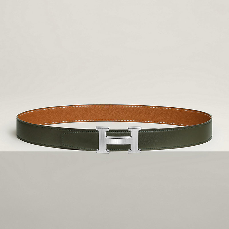H Striee belt buckle & Reversible leather strap 32 mm