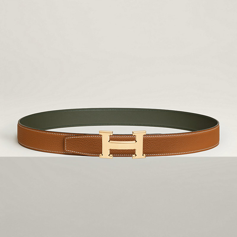 H Striee belt buckle & Reversible leather strap 32 mm