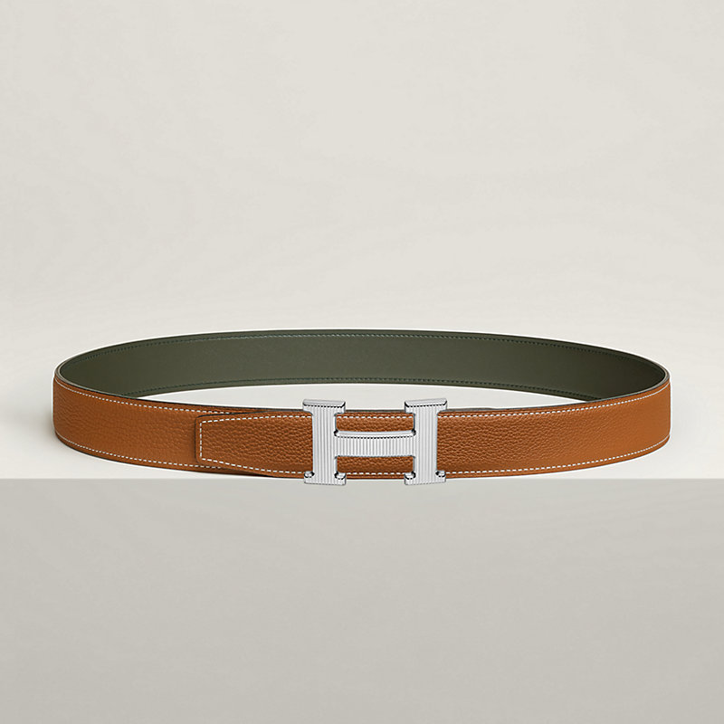 H Striee belt buckle & Reversible leather strap 32 mm