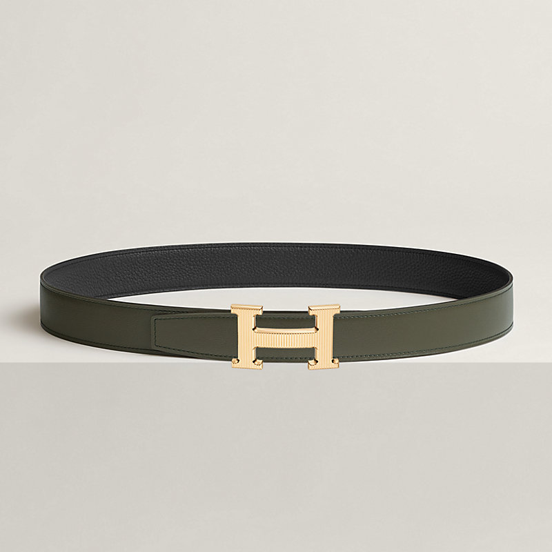 H Striee belt buckle & Reversible leather strap 32 mm