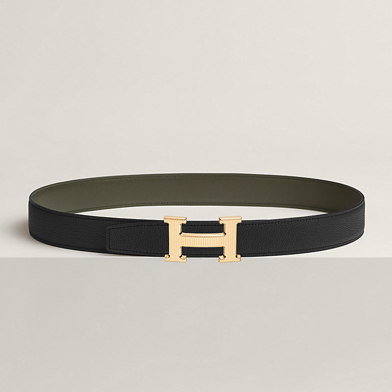 H Striee belt buckle & Reversible leather strap 32 mm