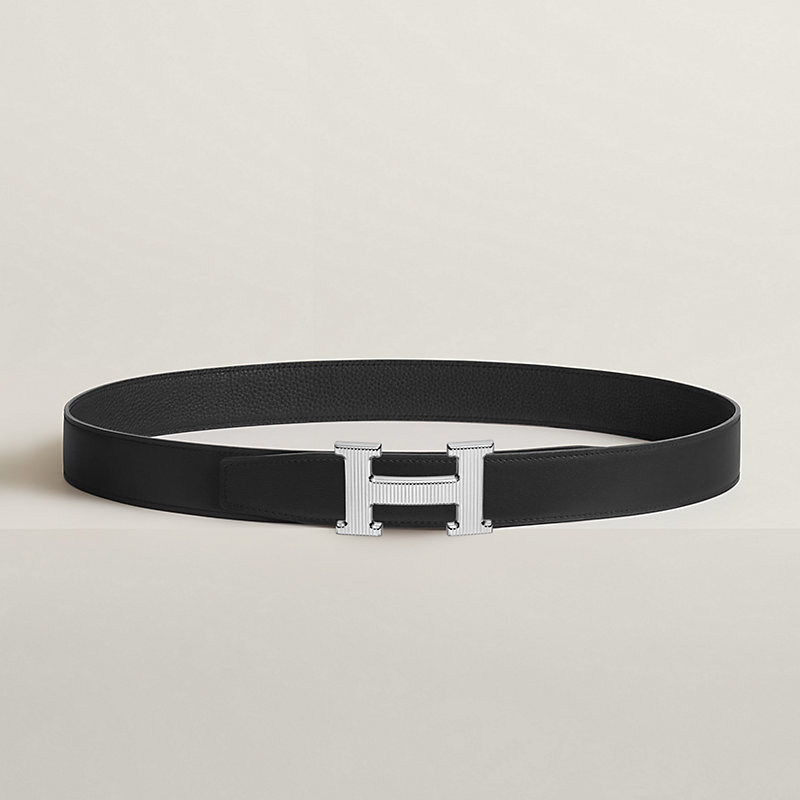 H Striee belt buckle & Reversible leather strap 32 mm