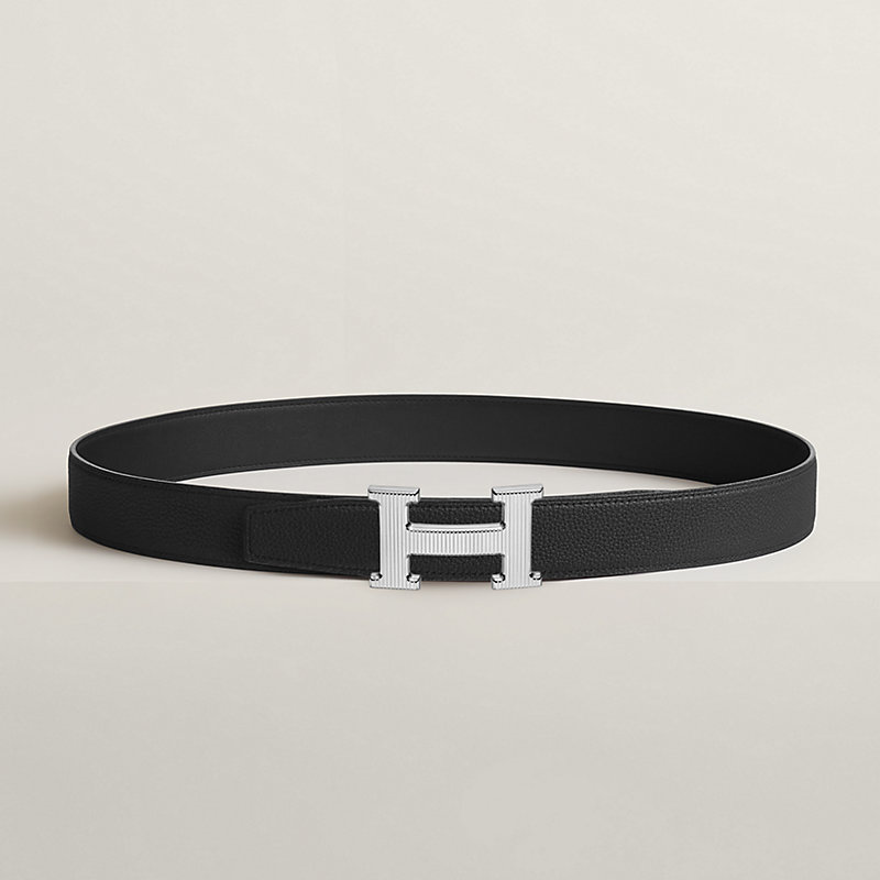 H Striee belt buckle & Reversible leather strap 32 mm