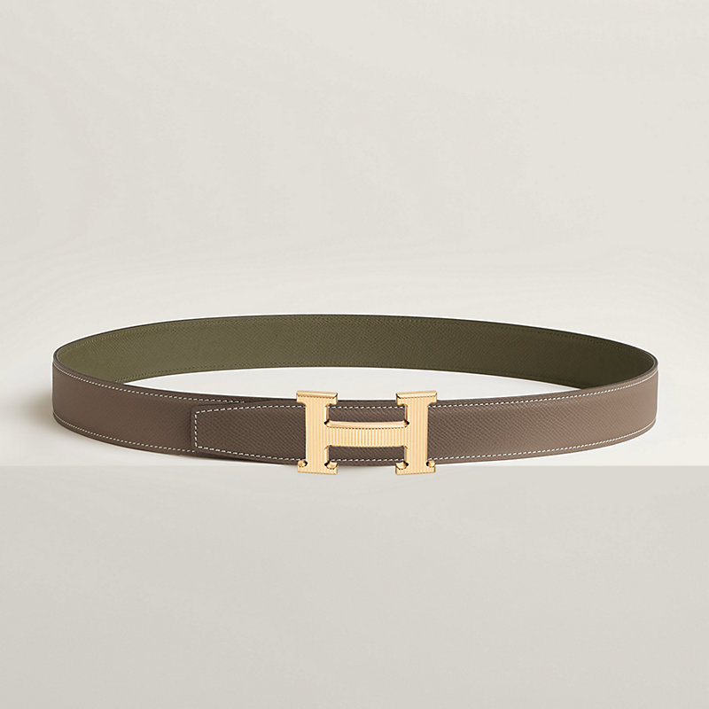 H Striee belt buckle & Reversible leather strap 32 mm