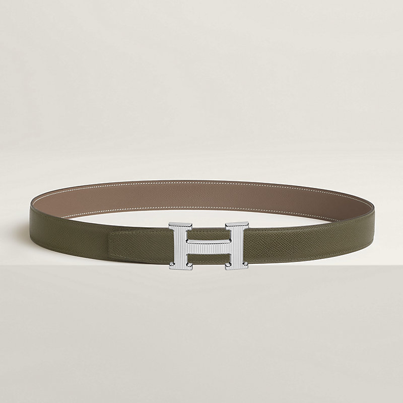 H Striee belt buckle & Reversible leather strap 32 mm