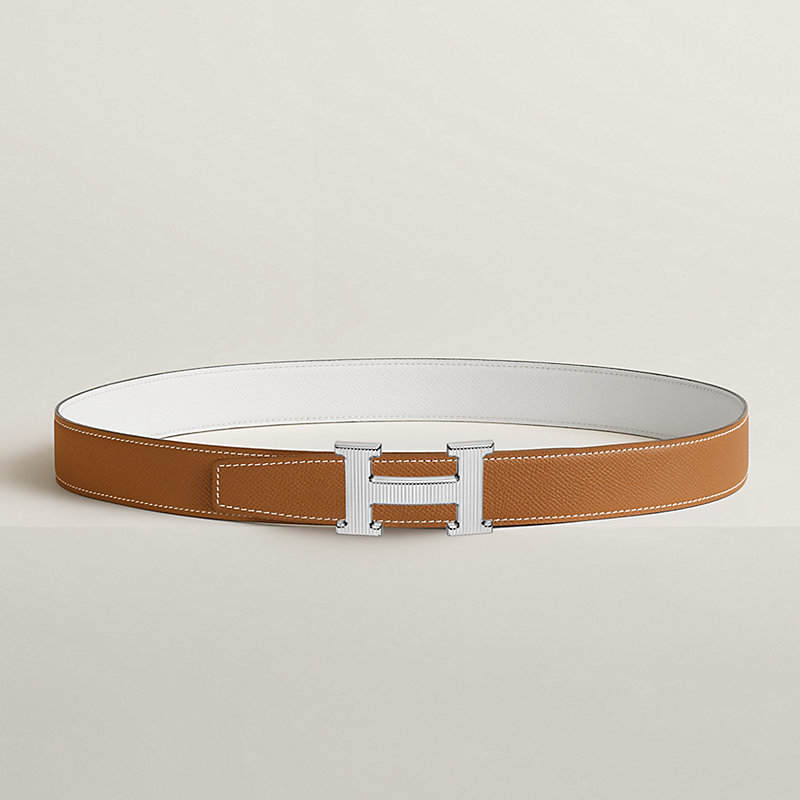H Striee belt buckle & Reversible leather strap 32 mm