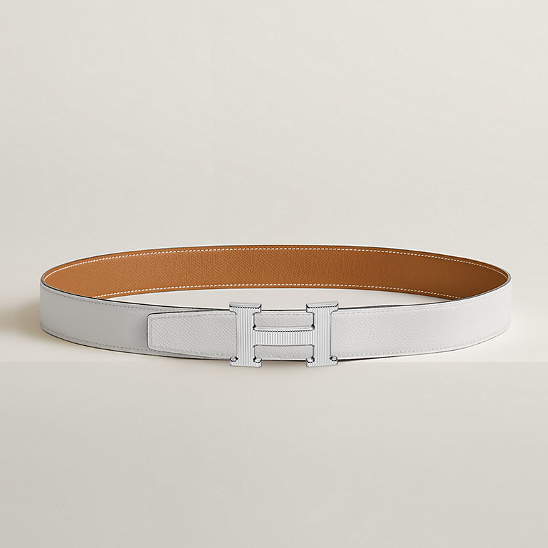H Striee belt buckle & Reversible leather strap 32 mm