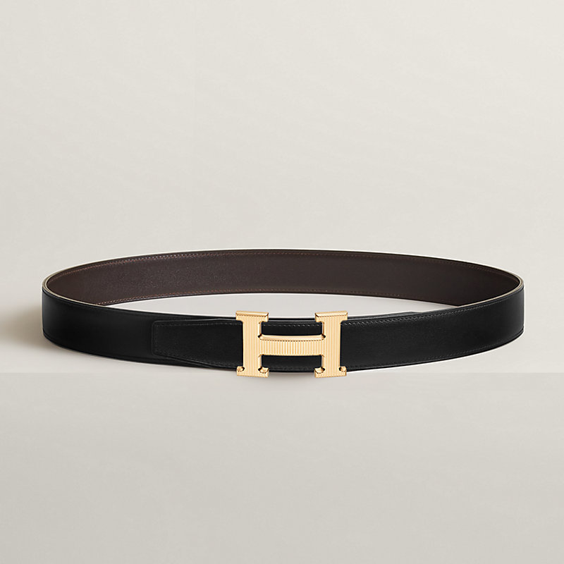 H Striee belt buckle & Reversible leather strap 32 mm