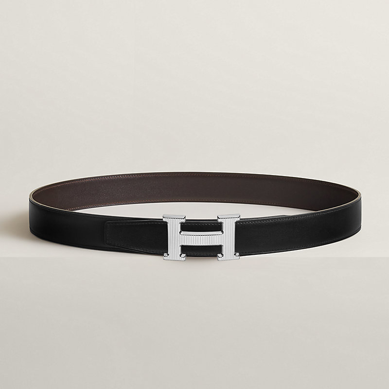 H Striee belt buckle & Reversible leather strap 32 mm