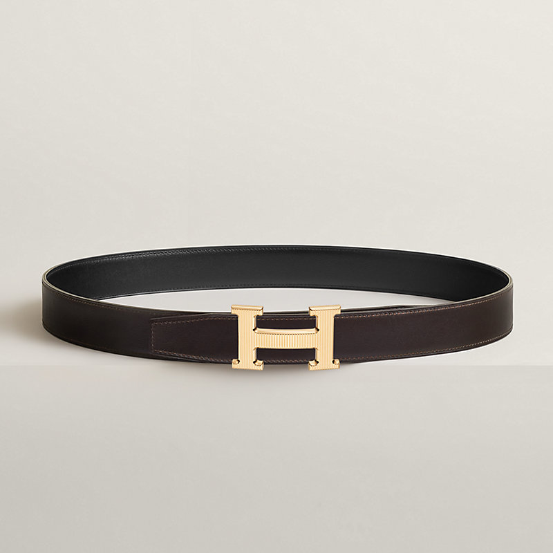 H Striee belt buckle & Reversible leather strap 32 mm