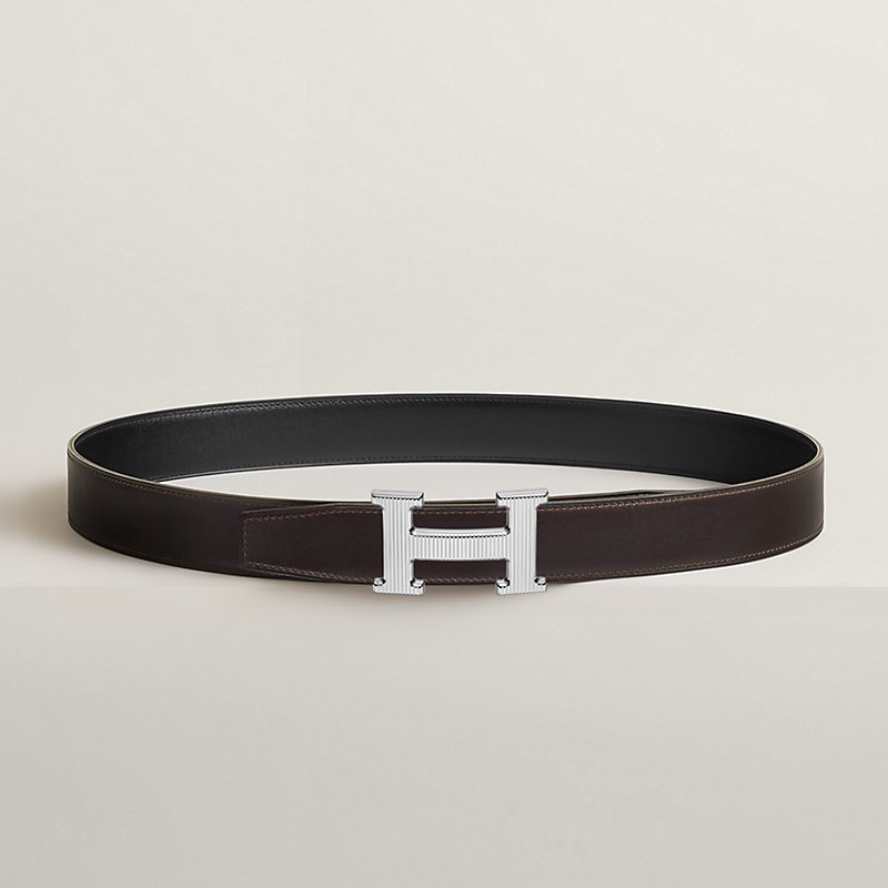 H Striee belt buckle & Reversible leather strap 32 mm