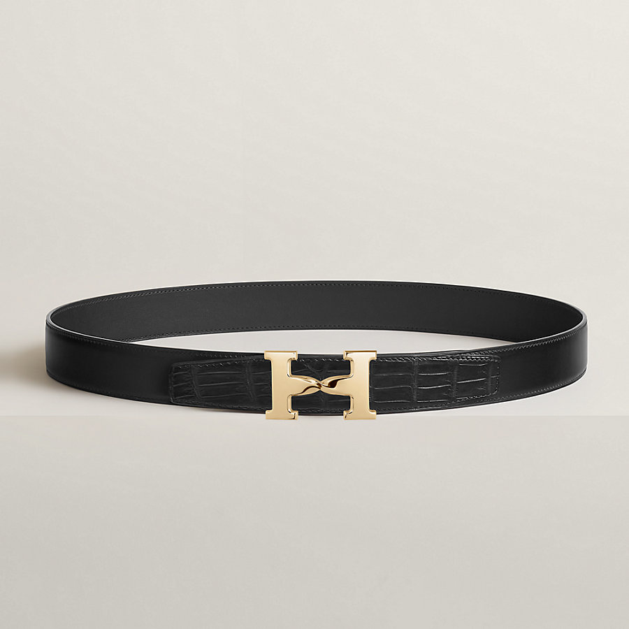 H Twist belt buckle & Leather strap 32 mm