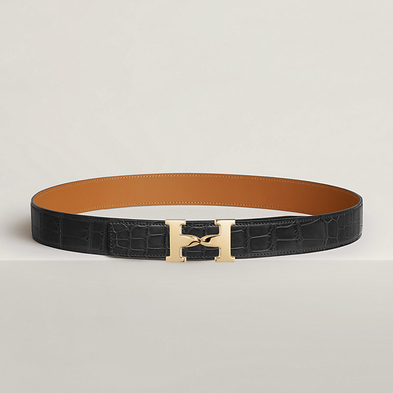 H Twist belt buckle & Leather strap 32 mm