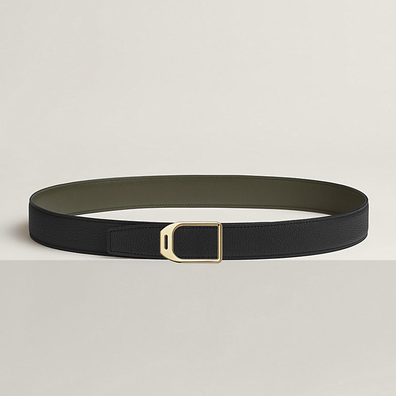 Jockey belt buckle & Reversible leather strap 32 mm