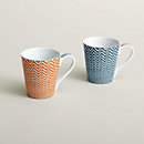 View: front, Les Cabanes set of 2 herringbone mugs