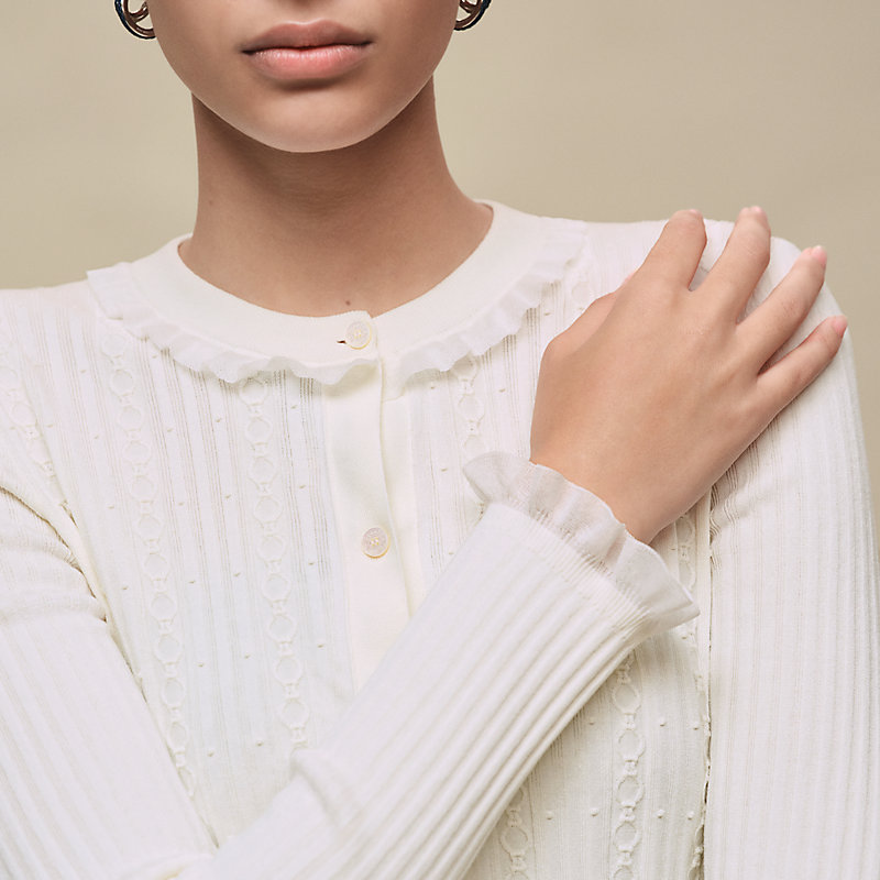 Long-sleeve cardigan with ruffled details