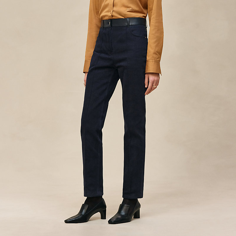 Mixed leather cigarette pants