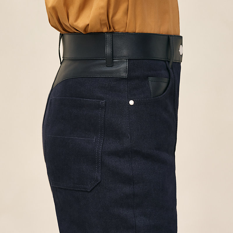 Mixed leather cigarette pants
