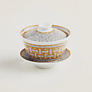 View: Worn, Mosaique au 24 gold tea cup with lid and saucer