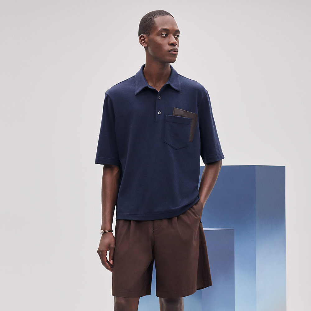 HERMES ネイビー Vネック カシミヤ混 ポロシャツ トップス