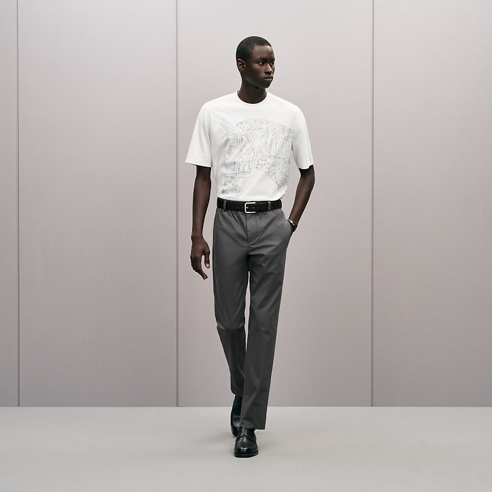 美品 HERMES ゴルチエ期 Hロゴボタンシャツ 34 コットン アーカイブ quadrige-embroidered-t-shirt--