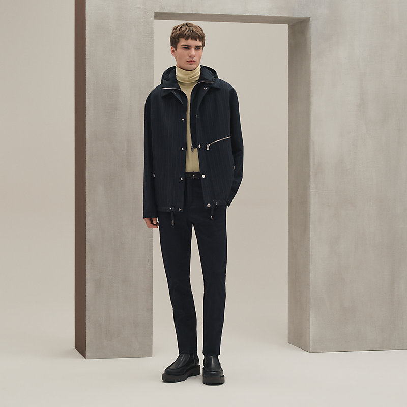 "Rayures de laine et papier" overshirt with removable hood