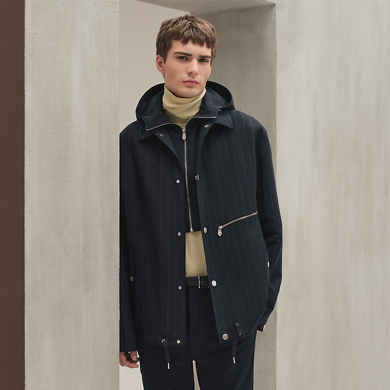 "Rayures de laine et papier" overshirt with removable hood