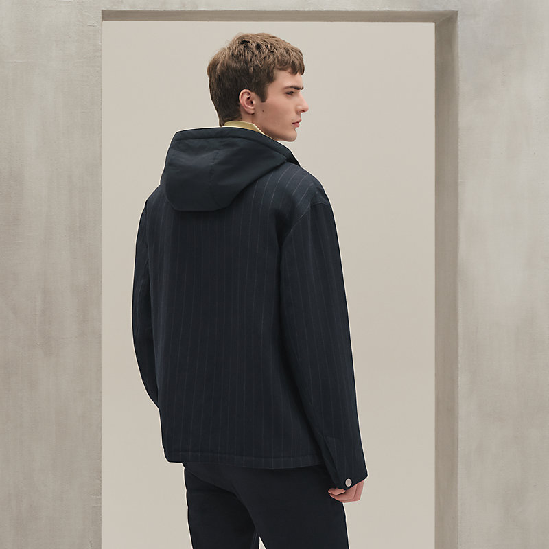 "Rayures de laine et papier" overshirt with removable hood