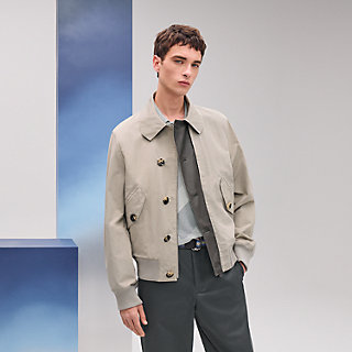 Rib-trim jacket with leather detail - Grey - 46 | Hermès Mainland