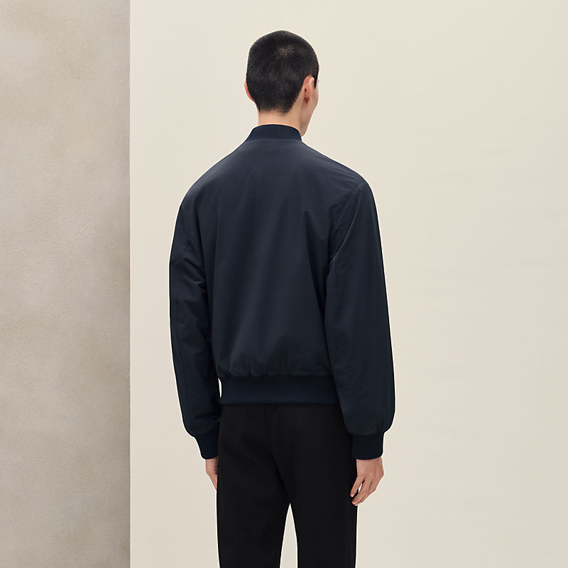 Rib-trim jacket with leather detail