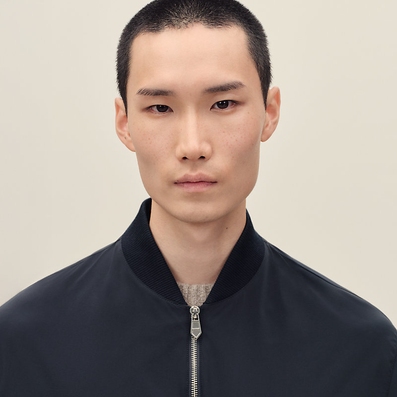 Rib-trim jacket with leather detail