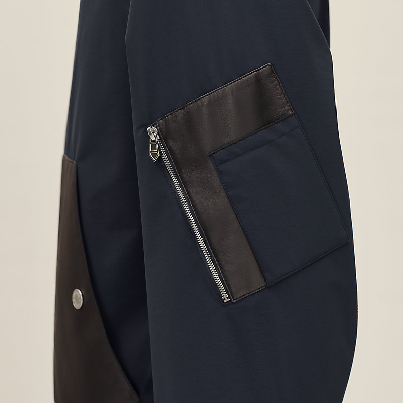 Rib-trim jacket with leather detail