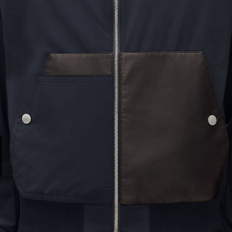 Rib-trim jacket with leather detail