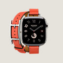 View: front, Series 10 case & Band Apple Watch Hermès Double Tour 42 mm Hapi Attelage