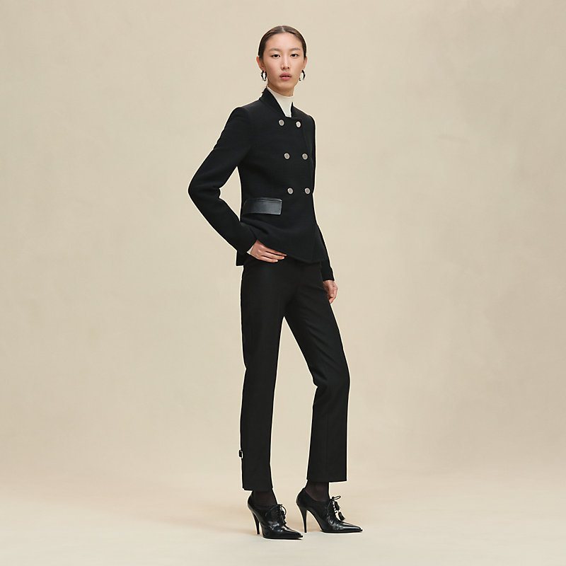Short pea coat with leather details